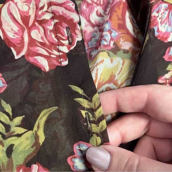 CAbi Sheer Silk Floral Pintucked Velvet Buttoned Shirt Brown Size M - Picture 4 of 7